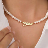 Amourwa Custom Natural Pearl Name Necklace Jewelry Gift