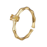 Sterling Silver Bamboo Adjustable Yellow Diamond Ring Jewelry