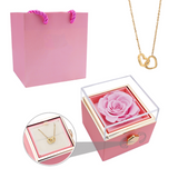 Amourwa Eternal Real Rose Jewelry Box With Custom Engraved Necklace