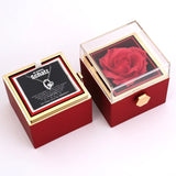 Amourwa Eternal Real Rose Jewelry Box With Custom Engraved Necklace