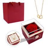 Amourwa Eternal Real Rose Jewelry Box With Custom Engraved Necklace