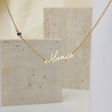 Amourwa BirthStone Name Necklace Tarnish Free Jewelry