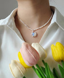 Amourwa Pearl Necklace Silver Handmade Jewelry Moonstone Necklace